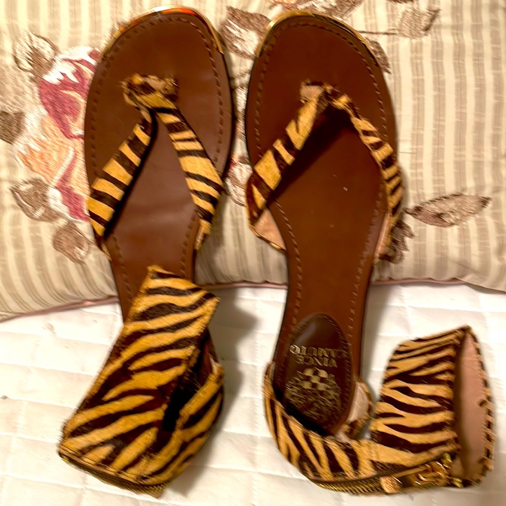 Vince Camuto Brown And Tan Zebra Print Ankle Sand… - image 1